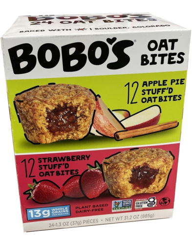 (24 Count)Bobo's Oat Bites Variety Pack Stuff'd Apple Pie/Strawberry 1.3 Oz Each - Picture 1 of 2